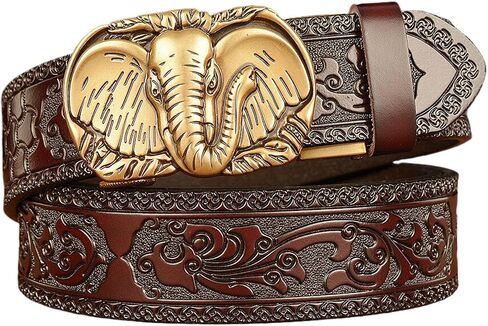 Belt Men Ratchet, Western Cowboy Leather Belts for Men with Elephant Head Alloy Buckle Embossed Belt in Saudi Arabia