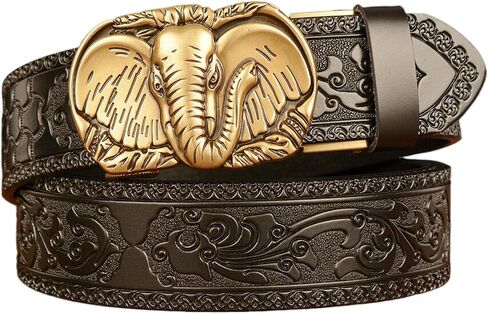 Belt Men Ratchet, Western Cowboy Leather Belts for Men with Elephant Head Alloy Buckle Embossed Belt in Saudi Arabia
