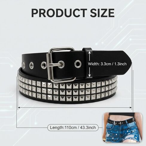 3 Pcs Studded Belt for Women Men, Star Punk Rock Y2K Belt with Bright Metal Pyramid Studs and Grommet Threads, Adjustable Double Row Rivet Belts for Casual Party and Streetwear Goth Accessories in Saudi Arabia