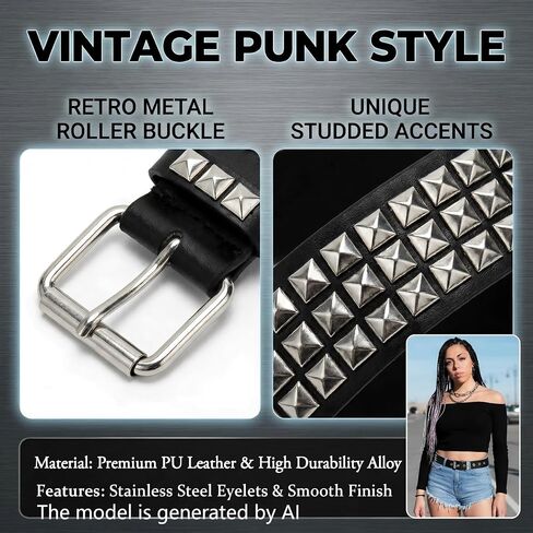 3 Pcs Studded Belt for Women Men, Star Punk Rock Y2K Belt with Bright Metal Pyramid Studs and Grommet Threads, Adjustable Double Row Rivet Belts for Casual Party and Streetwear Goth Accessories in Saudi Arabia