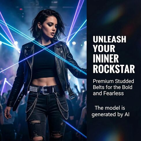 3 Pcs Studded Belt for Women Men, Star Punk Rock Y2K Belt with Bright Metal Pyramid Studs and Grommet Threads, Adjustable Double Row Rivet Belts for Casual Party and Streetwear Goth Accessories in Saudi Arabia
