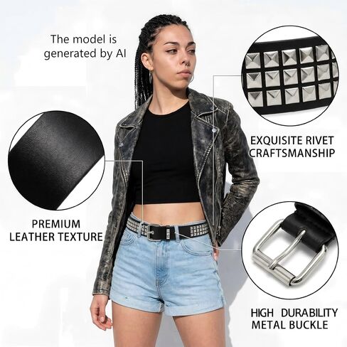 3 Pcs Studded Belt for Women Men, Star Punk Rock Y2K Belt with Bright Metal Pyramid Studs and Grommet Threads, Adjustable Double Row Rivet Belts for Casual Party and Streetwear Goth Accessories in Saudi Arabia