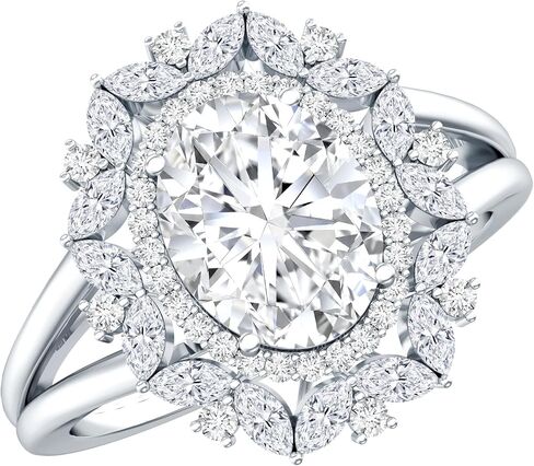 Certified 3 Carat Oval Moissanite Engagement Ring in Silver, D-Vs1 Quality, Moissanite Statement Ring - With Jewelry Box in Kuwait