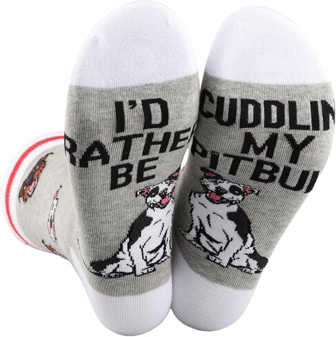 BWWKTOP Pitbull Socks Dog Lover Gift I'd Rather Be Cuddling My Pitbull Pitbull Dog Socks in Kuwait
