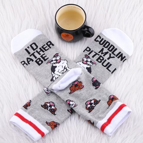BWWKTOP Pitbull Socks Dog Lover Gift I'd Rather Be Cuddling My Pitbull Pitbull Dog Socks in Kuwait