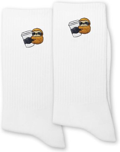 Funny Animal Socks for Women or Men - Cute Cartoon Animal Embroidery White Crew Socks. in Kuwait