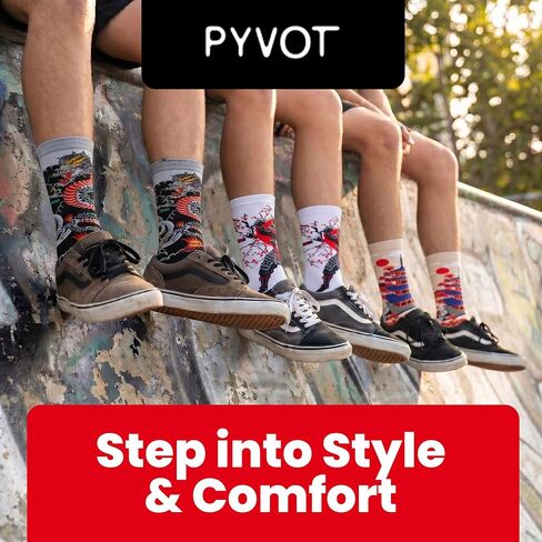 حزمة PYVOT Artist Series Honor Bundle مكونة من 3 قطع، جوارب طاقم الثقافة اليابانية الممتازة للرجال والنساء، رونين ساموراي، أنماط Pagoda Zen & Kraken Wave، قطن ممشط ماص للرطوبة، وسادة ثقيلة، 3 أزواج in Kuwait