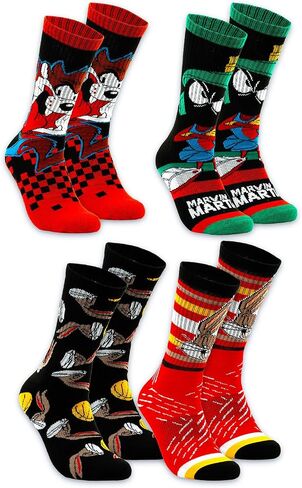 WARNER BROS PICTURES Space Jam Tune Squad Socks Set - Bundle with 4 Pairs of Tune Squad Basketball Crew Socks One-Size Fits All Plus Stickers | Space Jam Apparel Gift Set for Men, Women in Saudi Arabia
