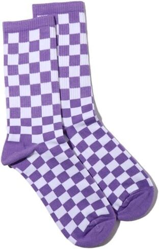 Purple Fashion Harajuku Trends Women Checkerboard Socks Geometric Checkered Socks Men Hip Hop Cotton Unisex Print Skateboard in Saudi Arabia