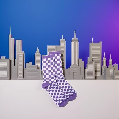 Purple Fashion Harajuku Trends Women Checkerboard Socks Geometric Checkered Socks Men Hip Hop Cotton Unisex Print Skateboard in Saudi Arabia