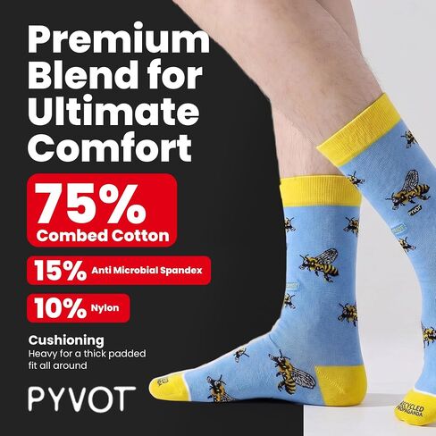 PYVOT Artist Series Animal Bundle 3-Pack, Premium Wildlife Lifestyle Crew Socks for Men and Women, Owly Night Sky, Turtle Tide Ocean and Spotty Giraffe Patterns, Combed Cotton, Heavy Cushion, 3 Pairs in Kuwait