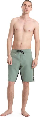 شورت Volcom للرجال مقاس 20 بوصة Mod-Tech - قابل للتمدد، حماية من أشعة الشمس بعامل حماية من أشعة الشمس 50+، جزء سفلي للسباحة سريع الجفاف، زيتوني، 36 in Kuwait