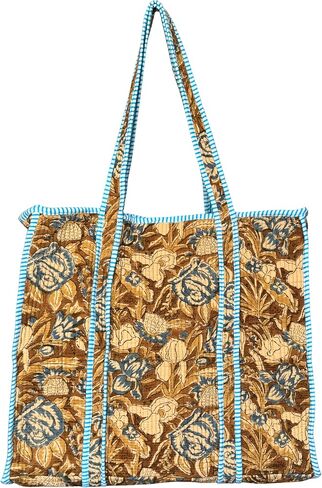 ATOSII Women Handblock Print Quilted 100% Cotton Floral Large Shoulder Tote Bag with Pocket, Zipper for Work, Beach & Travel in Saudi Arabia