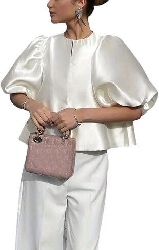 Verdusa Women's Satin Dressy Blouses Puff Sleeve Tops Elegant Work Shirts Old Money Clothes in Kuwait