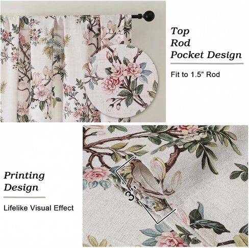 Simplebrand Natural Floral Linen Textured Tier Kitchen Curtains 24 Inch 2 Panels, Light Filtering Privacy Cafe Small Window Curtains for Bathroom RV Camper, Farmhouse Rod Pocket Panels, 30" W x 24" L in Saudi Arabia