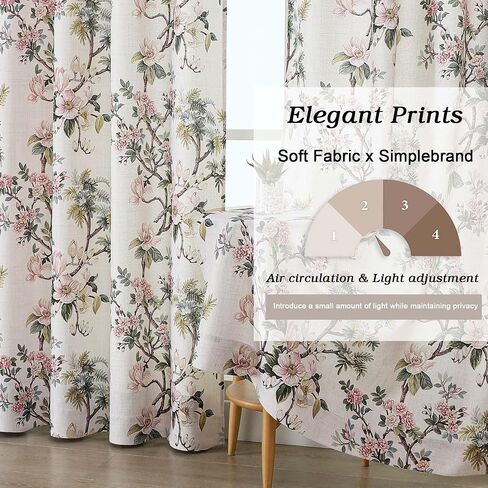 Simplebrand Natural Floral Linen Textured Tier Kitchen Curtains 24 Inch 2 Panels, Light Filtering Privacy Cafe Small Window Curtains for Bathroom RV Camper, Farmhouse Rod Pocket Panels, 30" W x 24" L in Saudi Arabia