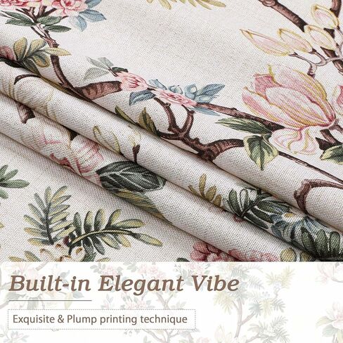 Simplebrand Natural Floral Linen Textured Tier Kitchen Curtains 24 Inch 2 Panels, Light Filtering Privacy Cafe Small Window Curtains for Bathroom RV Camper, Farmhouse Rod Pocket Panels, 30" W x 24" L in Saudi Arabia