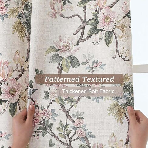 Simplebrand Natural Floral Linen Textured Tier Kitchen Curtains 24 Inch 2 Panels, Light Filtering Privacy Cafe Small Window Curtains for Bathroom RV Camper, Farmhouse Rod Pocket Panels, 30" W x 24" L in Saudi Arabia