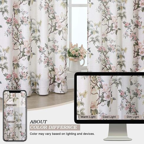 Simplebrand Natural Floral Linen Textured Tier Kitchen Curtains 24 Inch 2 Panels, Light Filtering Privacy Cafe Small Window Curtains for Bathroom RV Camper, Farmhouse Rod Pocket Panels, 30" W x 24" L in Saudi Arabia