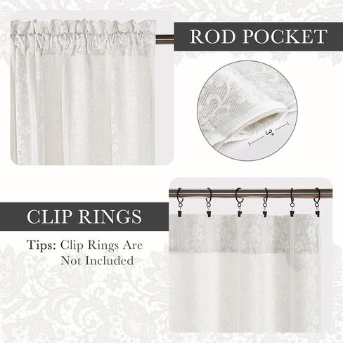PONY DANCE White Linen Curtains with White Floral Lace Overlay 84 Inches Long for Bedroom, French Country Window Drapes for Living Room/Girls Room/Nursery/Dorm, 2 Panels Set, 52W x 84L in Saudi Arabia