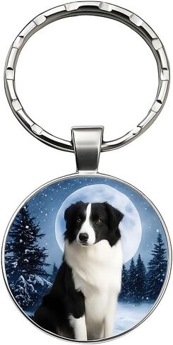 SUPAC Dog Lovers' Keychain, Different Puppy Breeds Portrait Round Glass Keychain, Silver Metal Frame, 1.06 Inch Diameter in Saudi Arabia
