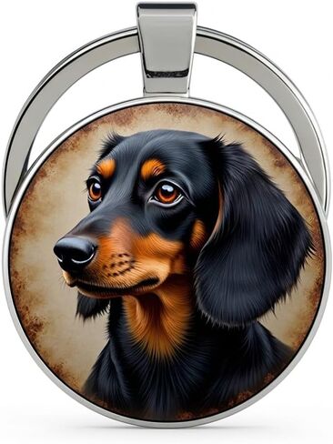 SUPAC Dog Lovers' Keychain, Different Puppy Breeds Portrait Round Glass Keychain, Silver Metal Frame, 1.06 Inch Diameter in Saudi Arabia