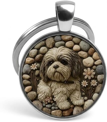 SUPAC Dog Lovers' Keychain, Different Puppy Breeds Portrait Round Glass Keychain, Silver Metal Frame, 1.06 Inch Diameter in Saudi Arabia