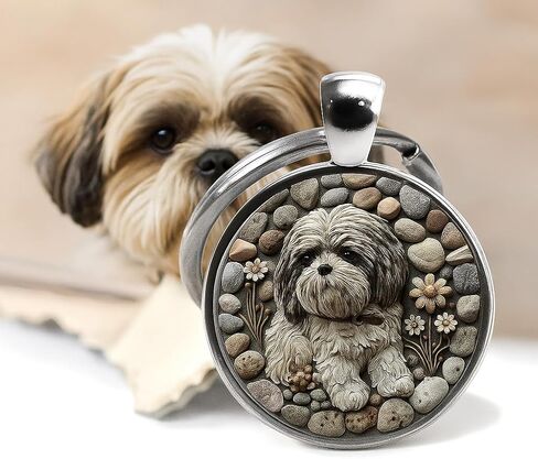 SUPAC Dog Lovers' Keychain, Different Puppy Breeds Portrait Round Glass Keychain, Silver Metal Frame, 1.06 Inch Diameter in Saudi Arabia