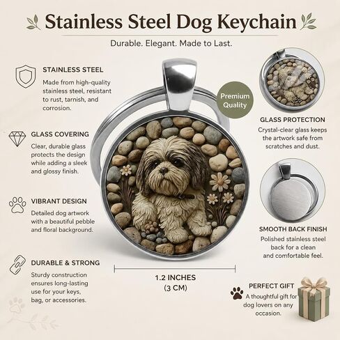 SUPAC Dog Lovers' Keychain, Different Puppy Breeds Portrait Round Glass Keychain, Silver Metal Frame, 1.06 Inch Diameter in Saudi Arabia