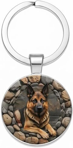 SUPAC Dog Lovers' Keychain, Different Puppy Breeds Portrait Round Glass Keychain, Silver Metal Frame, 1.06 Inch Diameter in Saudi Arabia