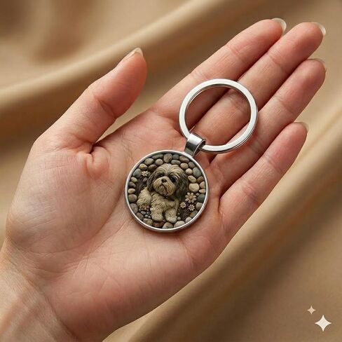 SUPAC Dog Lovers' Keychain, Different Puppy Breeds Portrait Round Glass Keychain, Silver Metal Frame, 1.06 Inch Diameter in Saudi Arabia