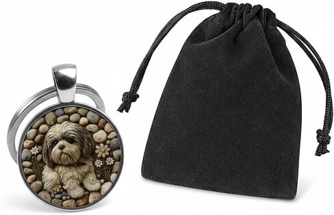 SUPAC Dog Lovers' Keychain, Different Puppy Breeds Portrait Round Glass Keychain, Silver Metal Frame, 1.06 Inch Diameter in Saudi Arabia