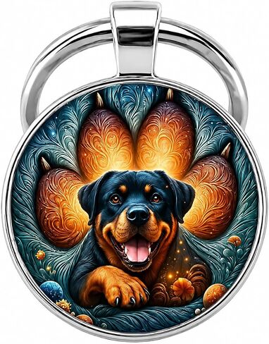 SUPAC Dog Lovers' Keychain, Different Puppy Breeds Portrait Round Glass Keychain, Silver Metal Frame, 1.06 Inch Diameter in Saudi Arabia