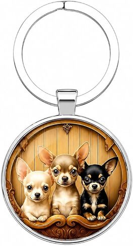SUPAC Dog Lovers' Keychain, Different Puppy Breeds Portrait Round Glass Keychain, Silver Metal Frame, 1.06 Inch Diameter in Saudi Arabia
