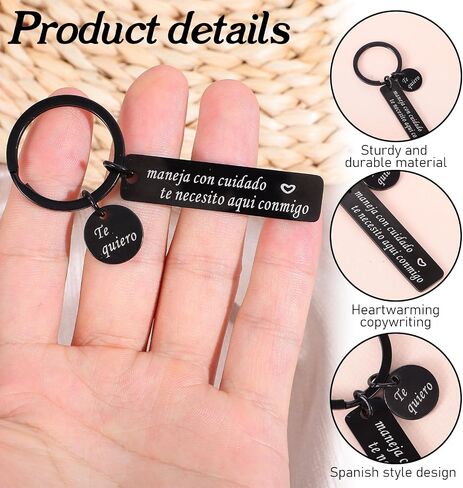 Molain Drive Safe Keychain, Spanish “Te necesito aqui conmigo" Pendant Anniversary Keychain Gift for Husband Boyfriend Birthday Valentine Present in Kuwait