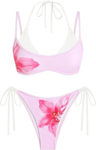 ZAFUL Women's Polka Dot Bikini Set Double Layer Halter Swimsuit Colorblock Side Tie 2 Piece Bathing Suit in Kuwait