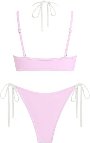 ZAFUL Women's Polka Dot Bikini Set Double Layer Halter Swimsuit Colorblock Side Tie 2 Piece Bathing Suit in Kuwait