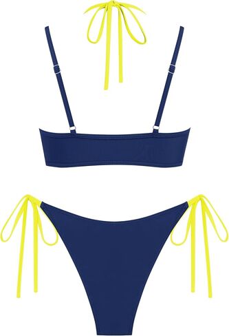 ZAFUL Women's Polka Dot Bikini Set Double Layer Halter Swimsuit Colorblock Side Tie 2 Piece Bathing Suit in Kuwait