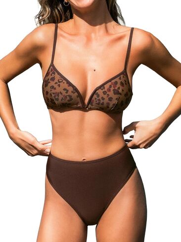 CUPSHE Women's Bikini Sets Two Piece Swimsuit High Waisted Bathing Suit V Neck Adjustable Straps Back Hook in Kuwait