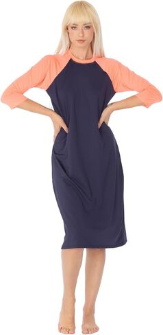 Women's Swim Dress with UPF 50+ Sun Protection, 3/4 Sleeve Performance Active Bathing Suit Dress, Modest Swimwear for Women in Saudi Arabia