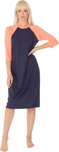 Women's Swim Dress with UPF 50+ Sun Protection, 3/4 Sleeve Performance Active Bathing Suit Dress, Modest Swimwear for Women in Saudi Arabia