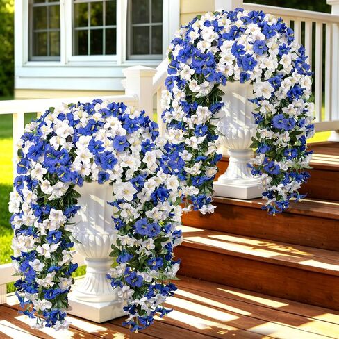 زهور مجد الصباح الاصطناعية المعلقة، قطعتان 272 زهرة حريرية كثيفة، زهور صناعية مقاومة للأشعة فوق البنفسجية للخارج، نباتات معلقة في الهواء الطلق لديكور صندوق نافذة الشرفة، أرجواني فاتح in Kuwait