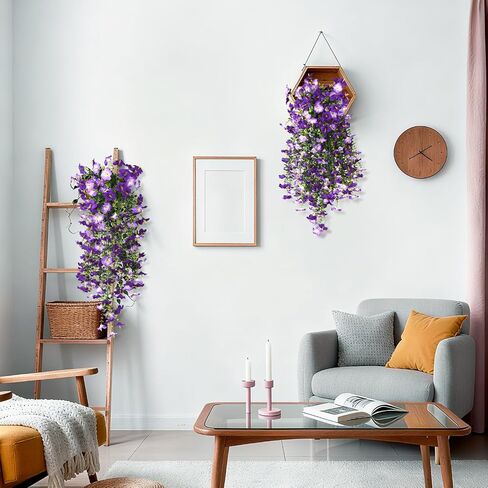 Artificial Hanging Flowers Plants for Outdoor Spring Summer Decoration, 2PCS Faux Silk Morning glory UV Resistant Look Real for Outside Home Indoor Planter Porch Garden Yard Decor(Dark Orchid) in Saudi Arabia