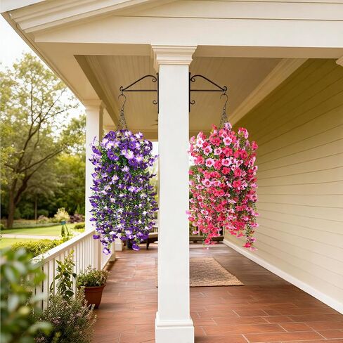 Artificial Hanging Flowers Plants for Outdoor Spring Summer Decoration, 2PCS Faux Silk Morning glory UV Resistant Look Real for Outside Home Indoor Planter Porch Garden Yard Decor(Dark Orchid) in Saudi Arabia