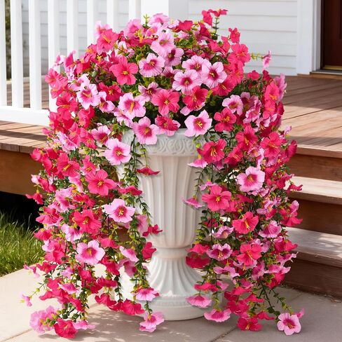 Artificial Hanging Flowers Plants for Outdoor Spring Summer Decoration, 2PCS Faux Silk Morning glory UV Resistant Look Real for Outside Home Indoor Planter Porch Garden Yard Decor(Dark Orchid) in Saudi Arabia