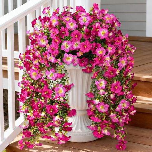 Artificial Hanging Flowers Plants for Outdoor Spring Summer Decoration, 2PCS Faux Silk Morning glory UV Resistant Look Real for Outside Home Indoor Planter Porch Garden Yard Decor(Dark Orchid) in Saudi Arabia