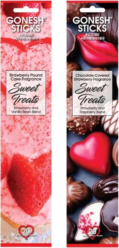 مجموعة Gonesh Sweet Treats - مجموعة متنوعة من أعواد البخور - أعواد عطرية غير سامة مقاس 10 بوصات - كعكة الفراولة، الفراولة المغطاة بالشوكولاتة - 20 عصا لكل واحدة in Kuwait