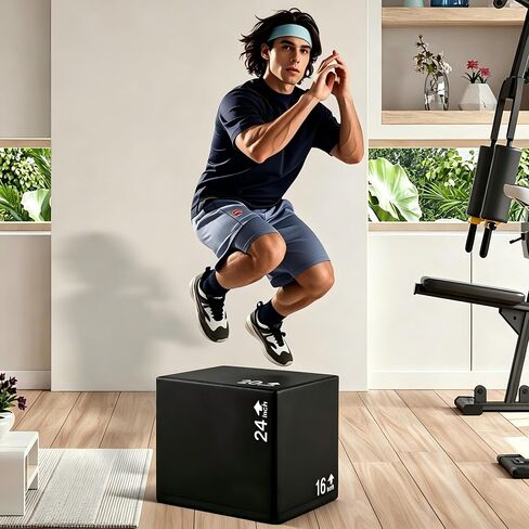 GYMAX Plyometric Jump Box, 3 in 1 Plyo Jumping Training Box with Non-Slip & Easy-to-Clean PU Cover, Heavy Foam Exercise Trainer for Home Gym, Multiple Options in Saudi Arabia