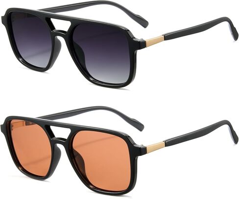 Cyxus 2 Pack Retro Square Aviator النظارات الشمسية للنساء العصرية ظلال خمر 70S شقة الطيارين UV400 النظارات الشمسية 53mm صغيرة in Kuwait