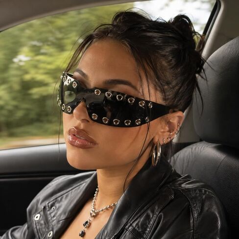 Nydotd Y2K Wrap Around Sunglasses for Women Men Fashion Trendy Sun Glasses Futuristic Cyberpun Eyewear Rave Shades in Saudi Arabia